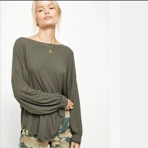 Free People Shimmy Shake Olive Long Sleeve Top